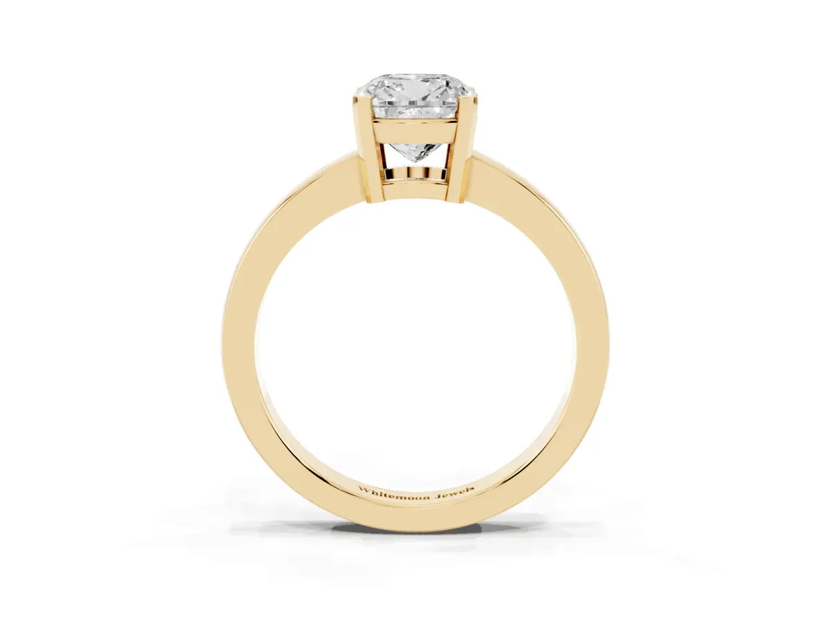 Cushion Cut Cut Solitaire Ring with Four-Prong Setting and Classic Band Yellow gold