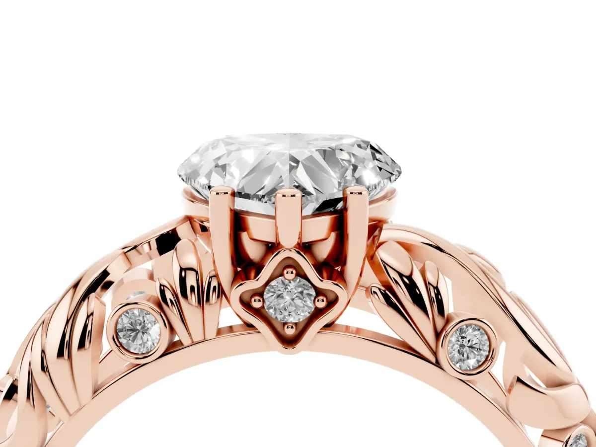 Heart Cut Solitaire Diamond Leaf-Inspired Vine Band Ring with Prong Setting Rose gold
