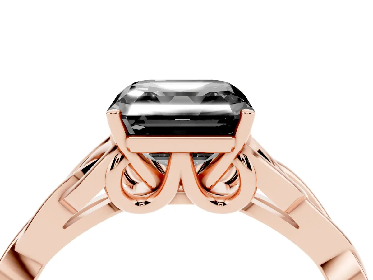 Fancy Black Asscher Cut Diamond Solitaire Engagement Ring with Celtic Knot Band and Four-Prong Setting Rose gold