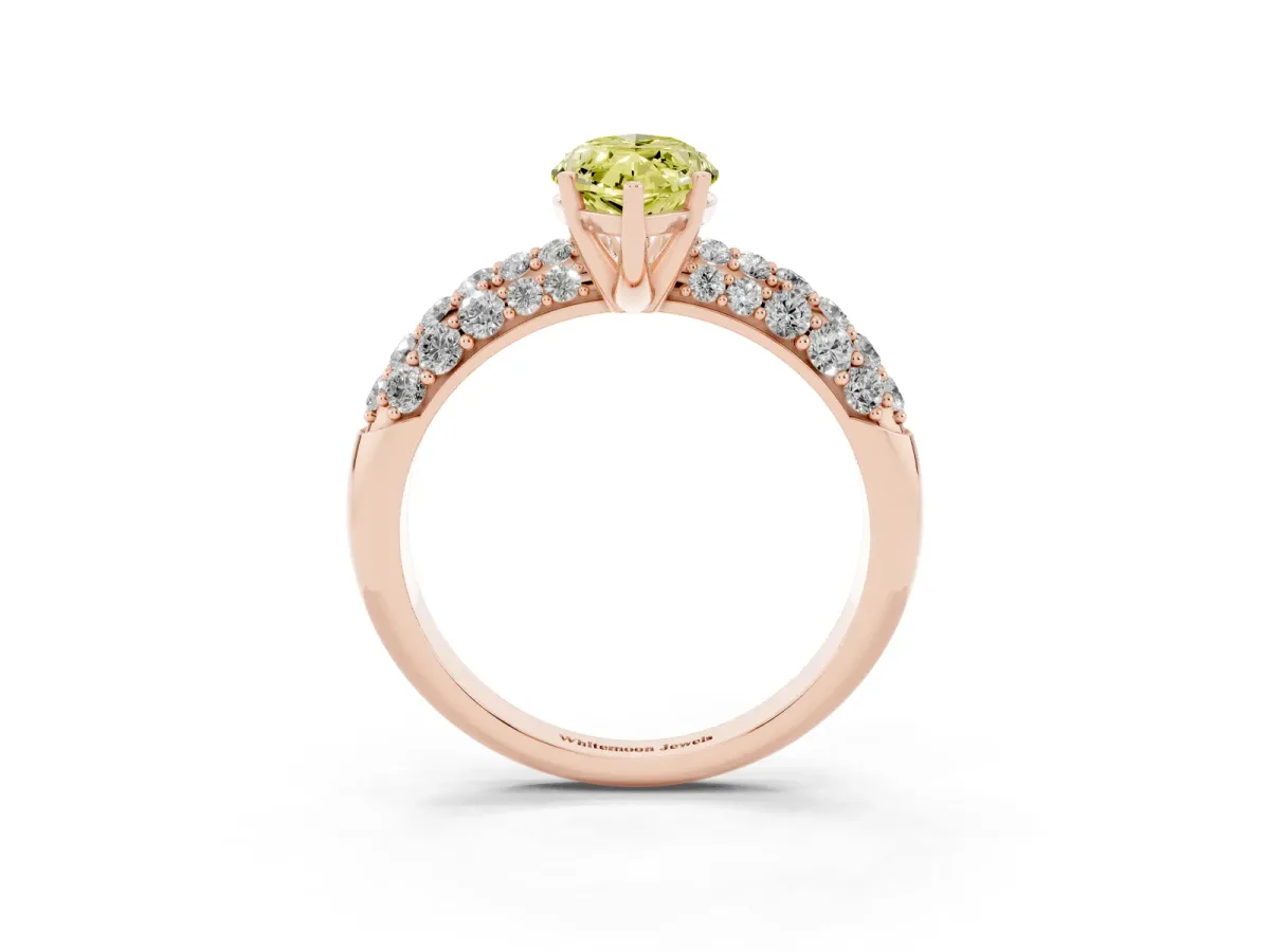 Fancy Yellow Marquise Cut Diamond Pavé Band Solitaire Ring with Four-Prong Setting Rose gold