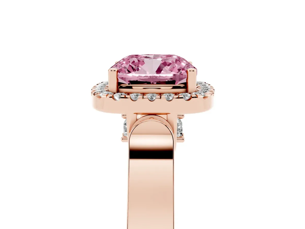 Fancy Pink Cushion Cut Halo Pave Split Shank Prong Setting Ring Rose gold