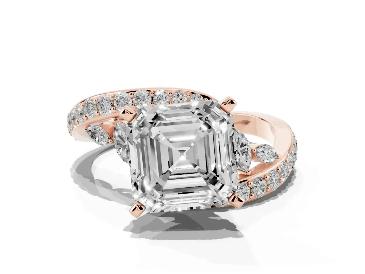 Asscher Cut Solitaire with Pavé Twist Band and Four-Prong Setting Rose gold