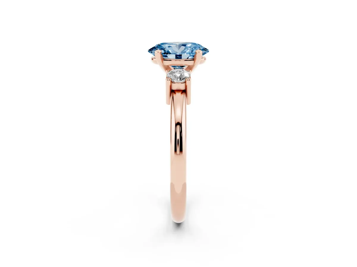 Fancy Blue Three-Stone Oval Cut Cut Diamond Solitaire with Prong Setting and Classic Band Rose gold