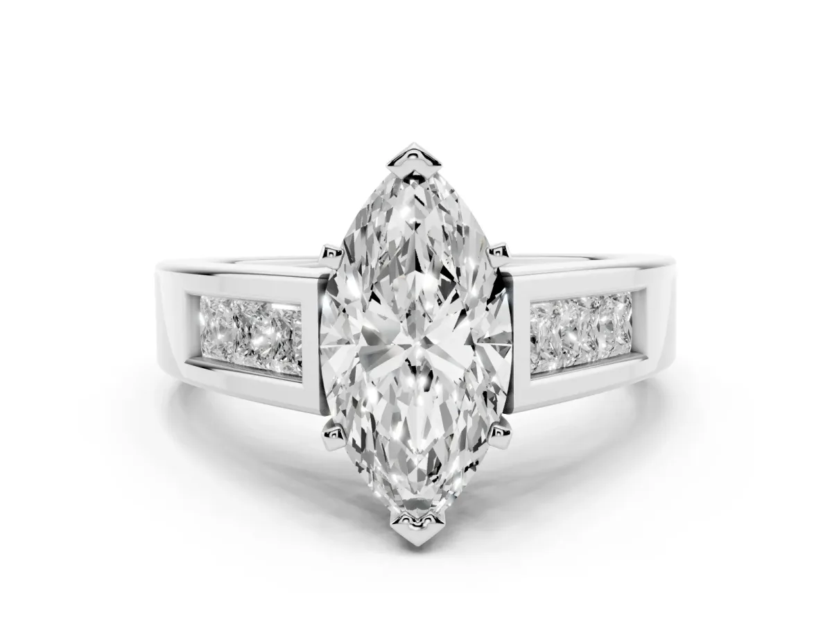 Marquise Cut Cut Channel Set Solitaire Ring with Four-Prong Setting Platinum