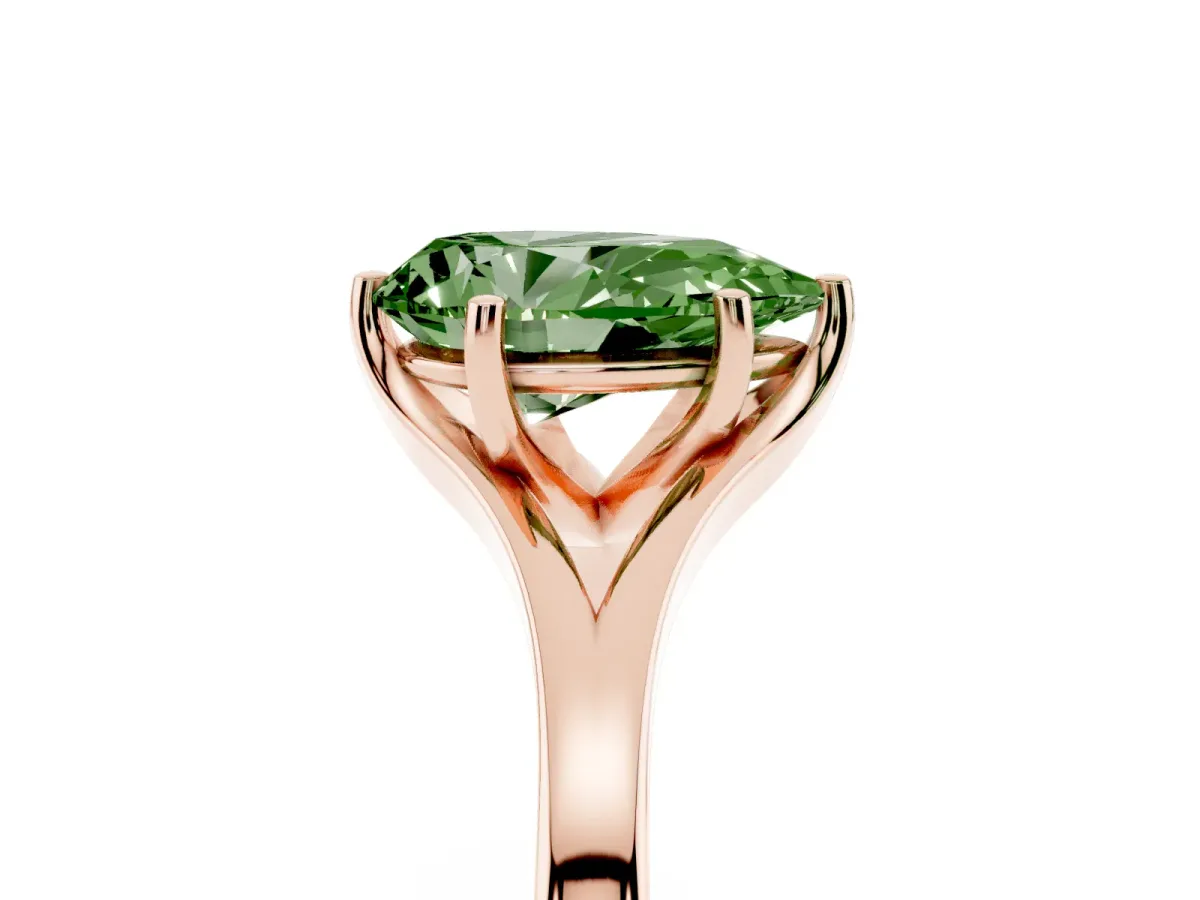 Fancy Green Pear Cut Solitaire Diamond Ring with Six-Prong Setting and Tapered Band Rose gold