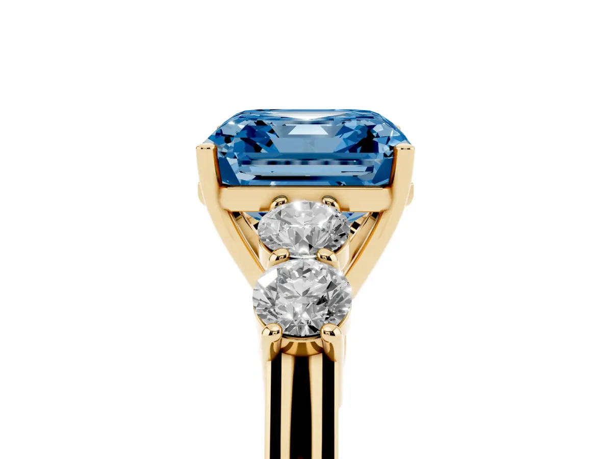 Fancy Blue Asscher Cut Cut Diamond Five-Stone Prong Set White Gold Ring Yellow gold
