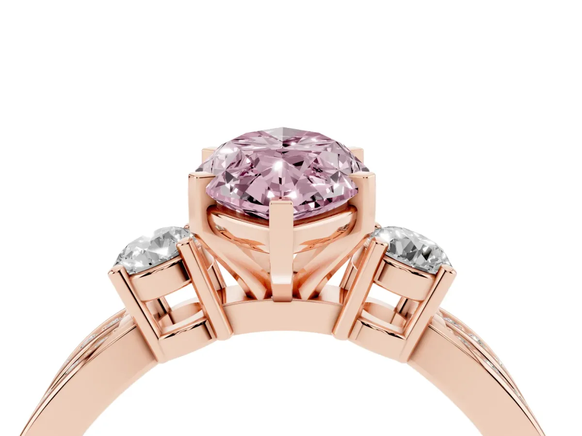 Fancy Pink Three-Stone Marquise Cut Cut Diamond Twist Band with Prong Setting Rose gold