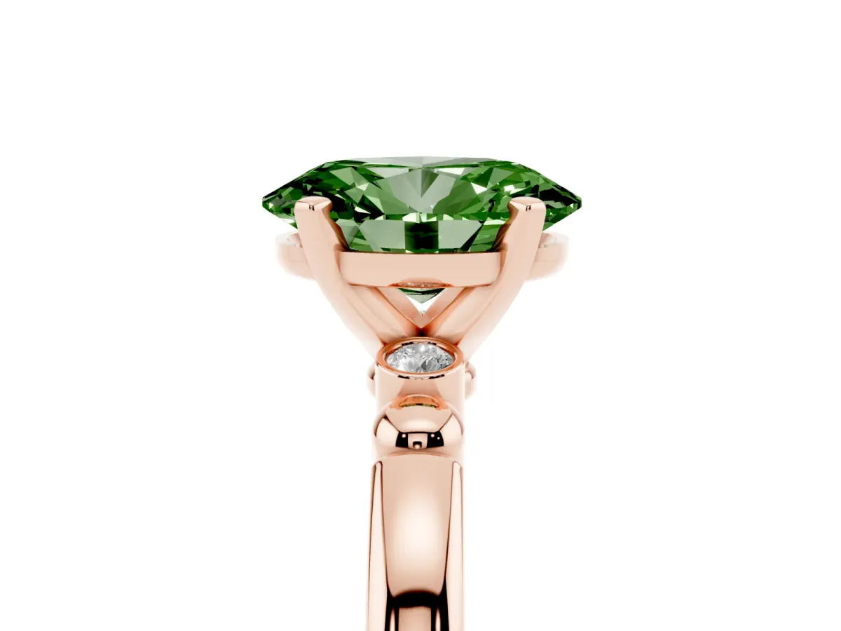 Fancy Green Oval Cut Solitaire Beaded Band with Four-Prong Setting Rose gold