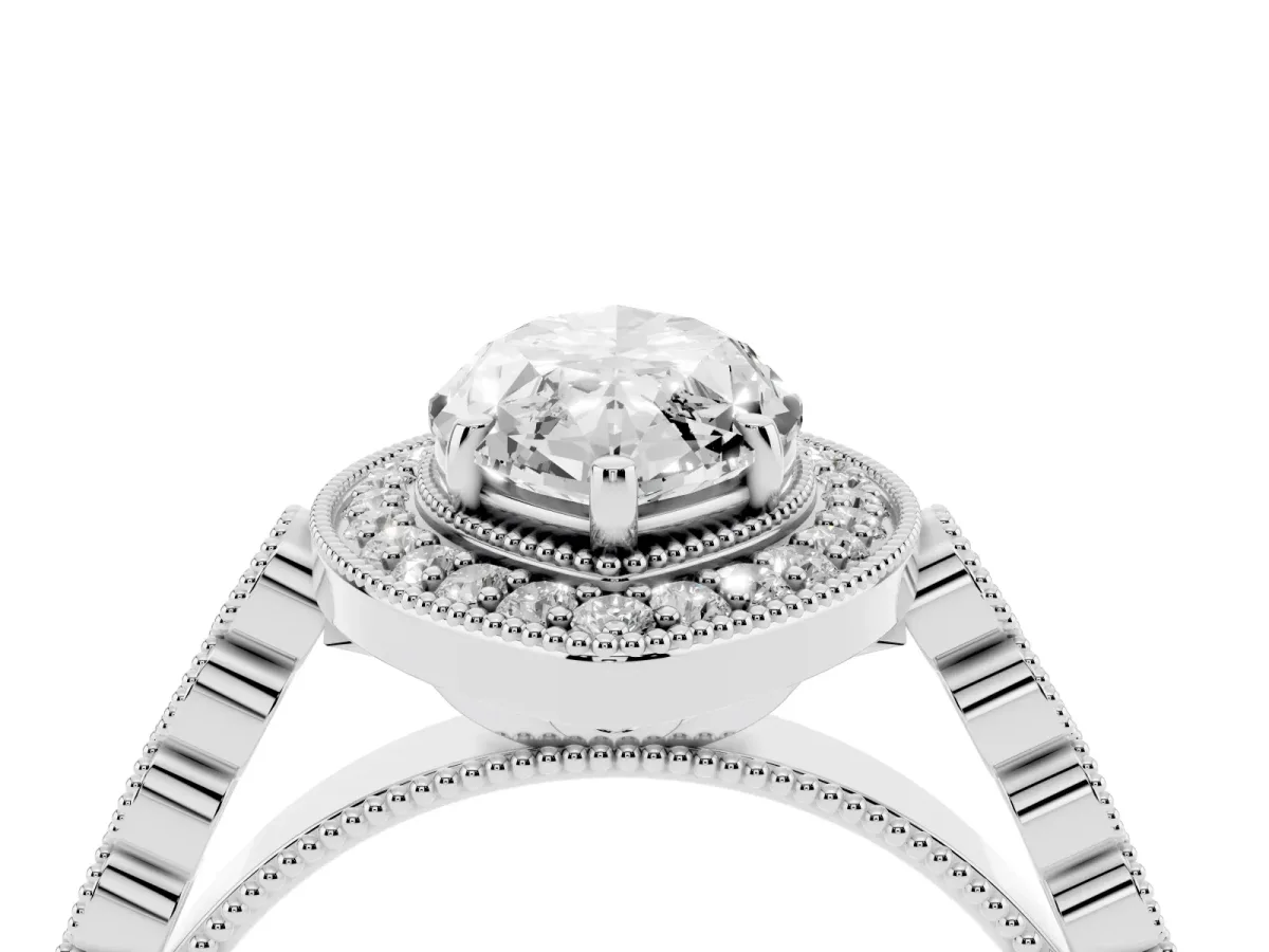 Marquise Cut Halo Milgrain Solitaire with Bezel Set Side Stones and Pave Band Silver