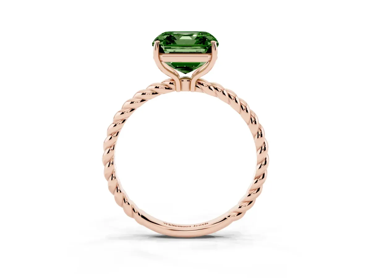 Fancy Green Asscher Cut Solitaire Twisted Band 4-Prong Ring Rose gold