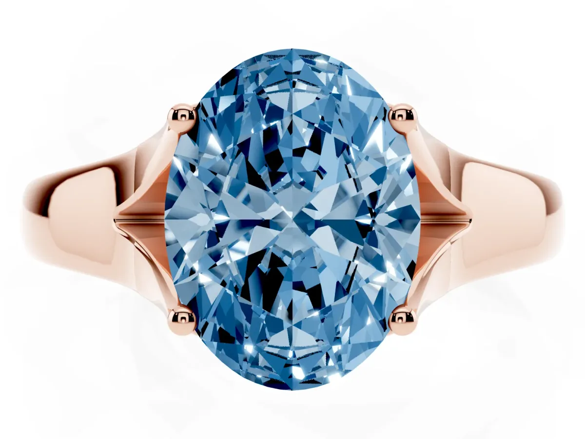 Fancy Blue Oval Cut Solitaire Diamond Ring with Cathedral Band and Four-Prong Setting Rose gold
