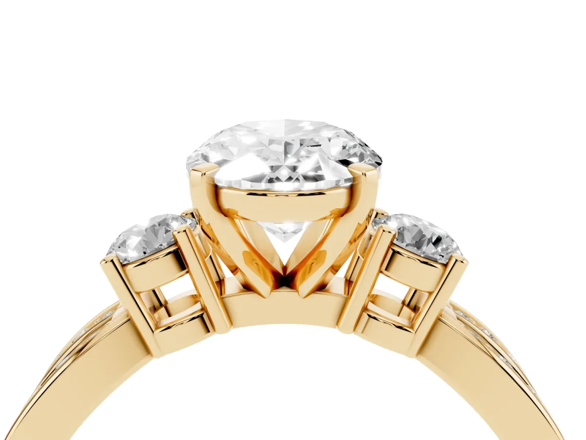 Three-Stone Oval Cut Cut Diamond Twist Band with Prong Setting Yellow gold