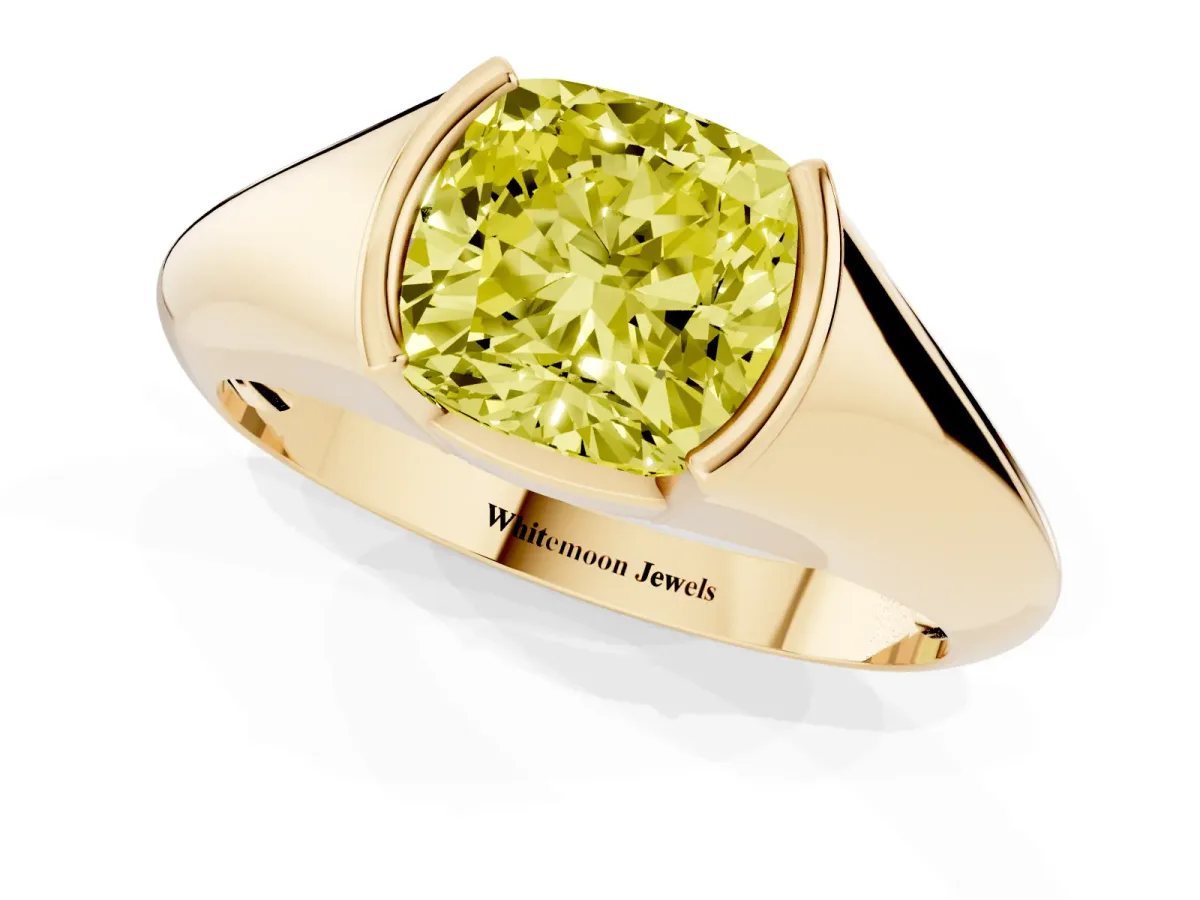 Fancy Yellow Cushion Cut Solitaire Tension Set Diamond Ring Yellow gold
