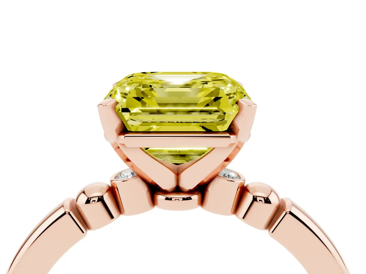 Fancy Yellow Asscher Cut Solitaire Beaded Band with Four-Prong Setting Rose gold