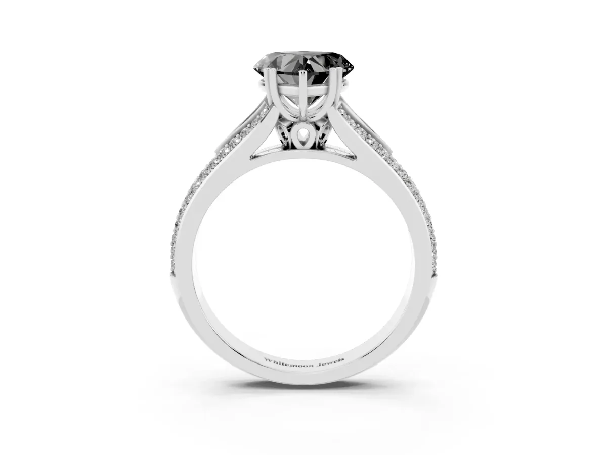 Fancy Black Heart Cut Diamond Split Shank Engagement Ring with Pavé Band Silver
