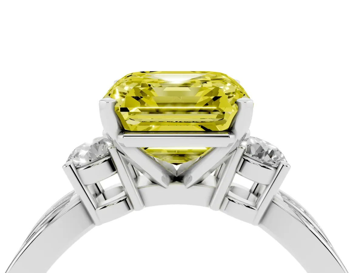 Fancy Yellow Three-Stone Asscher Cut Cut Diamond Twist Band with Prong Setting Silver