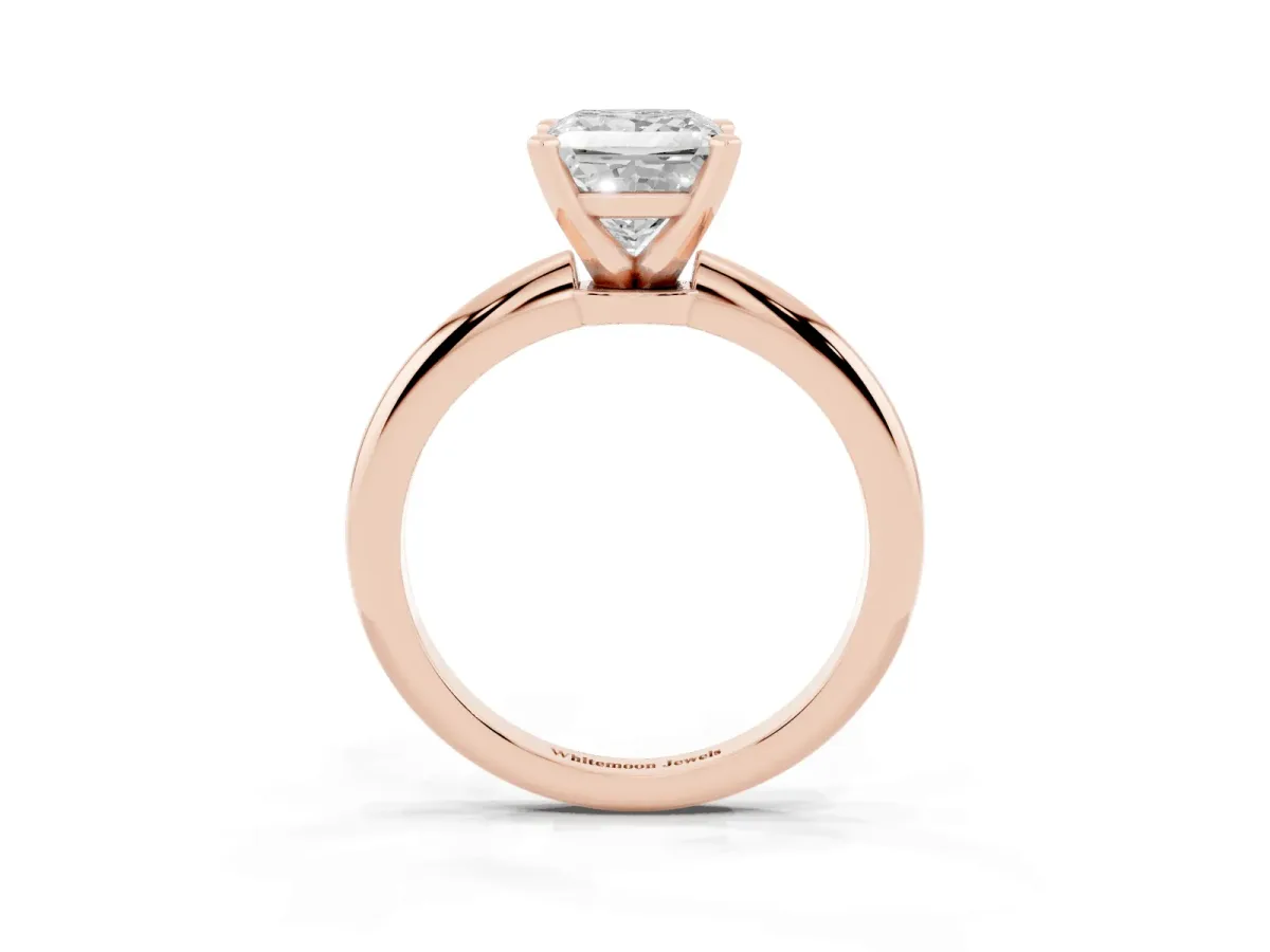 Princess Cut Diamond Solitaire Ring with Prong Setting and Classic Band Rose gold