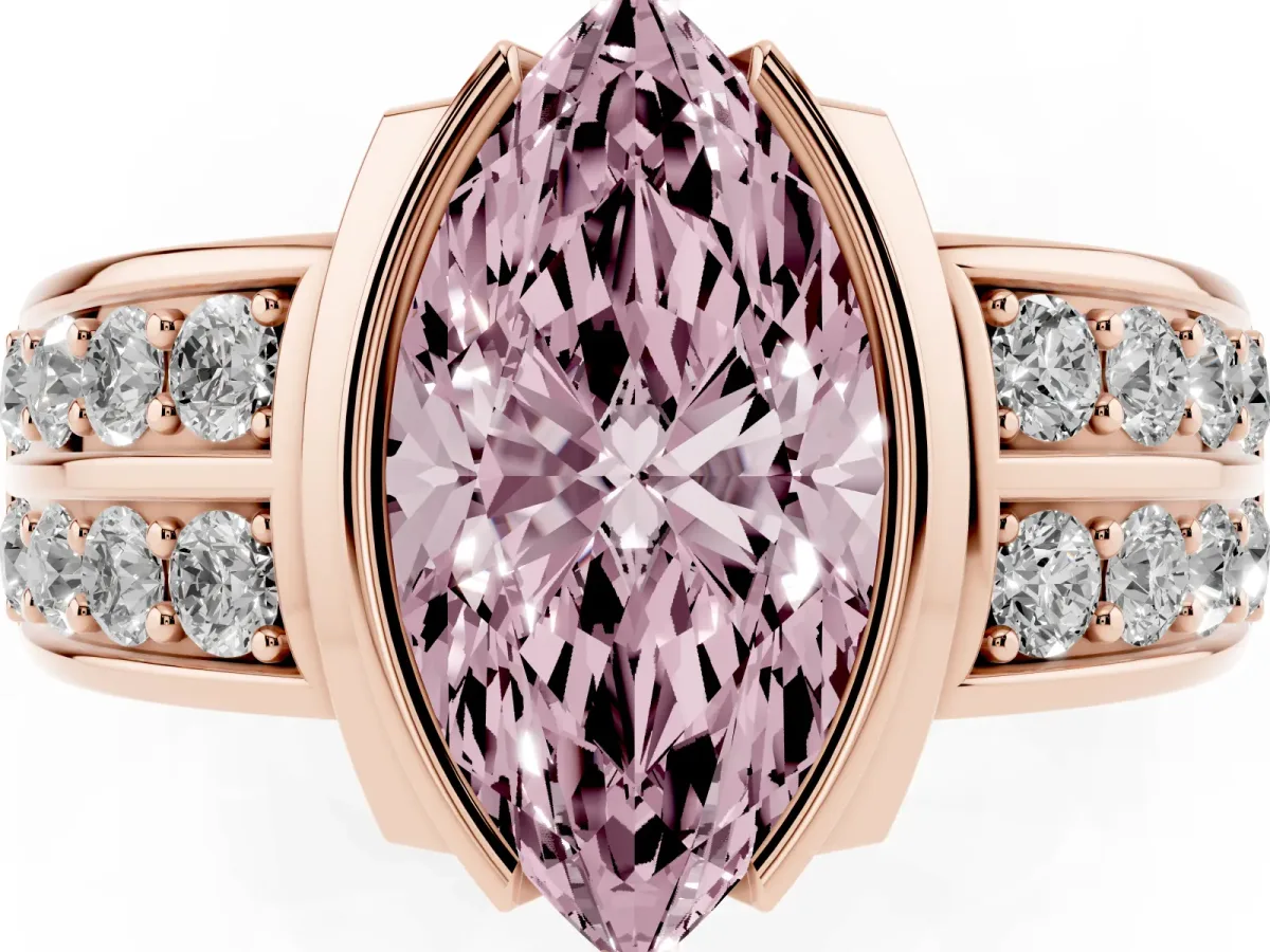 Fancy Pink Marquise Cut Brilliant Diamond Channel Set Wide Band Ring with Bezel Setting Rose gold
