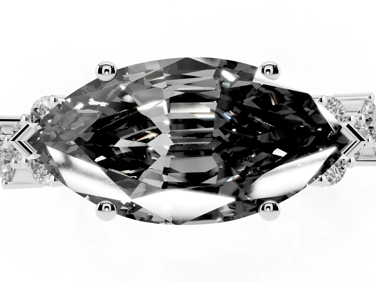 Fancy Black Marquise Cut Diamond Scattered Round Accent Ring with Prong Setting Platinum