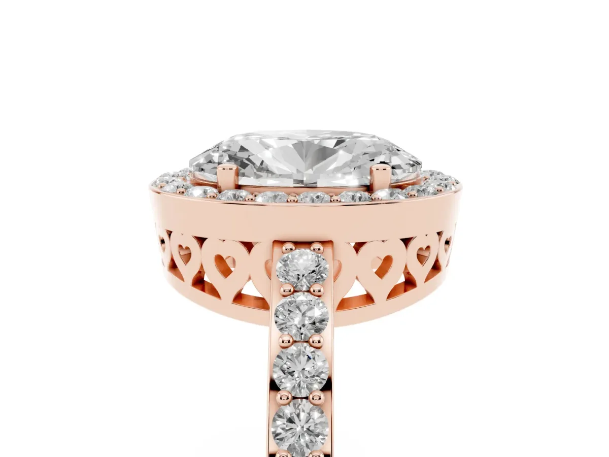 Oval Cut Halo Diamond Pavé Band Ring with Prong Setting Rose gold