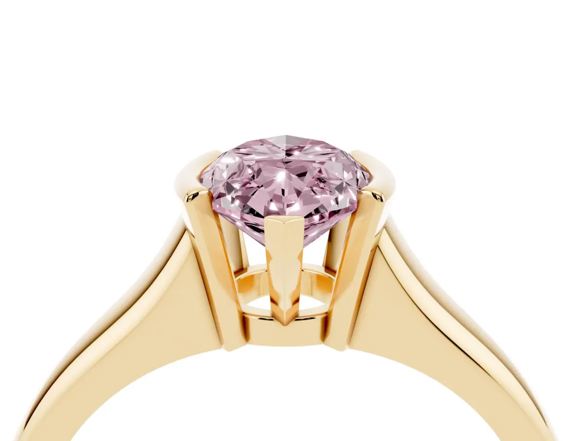 Fancy Pink Marquise Cut Solitaire Tension Set Diamond Ring with Split Shank Band Yellow gold