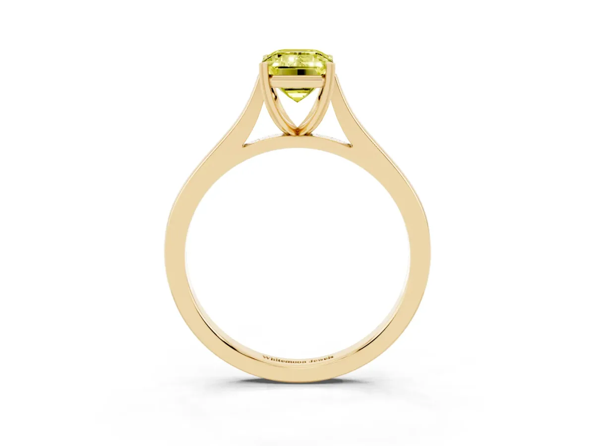 Fancy Yellow Emerald Cut Solitaire Heart Prong Engagement Ring with Tapered Band Yellow gold