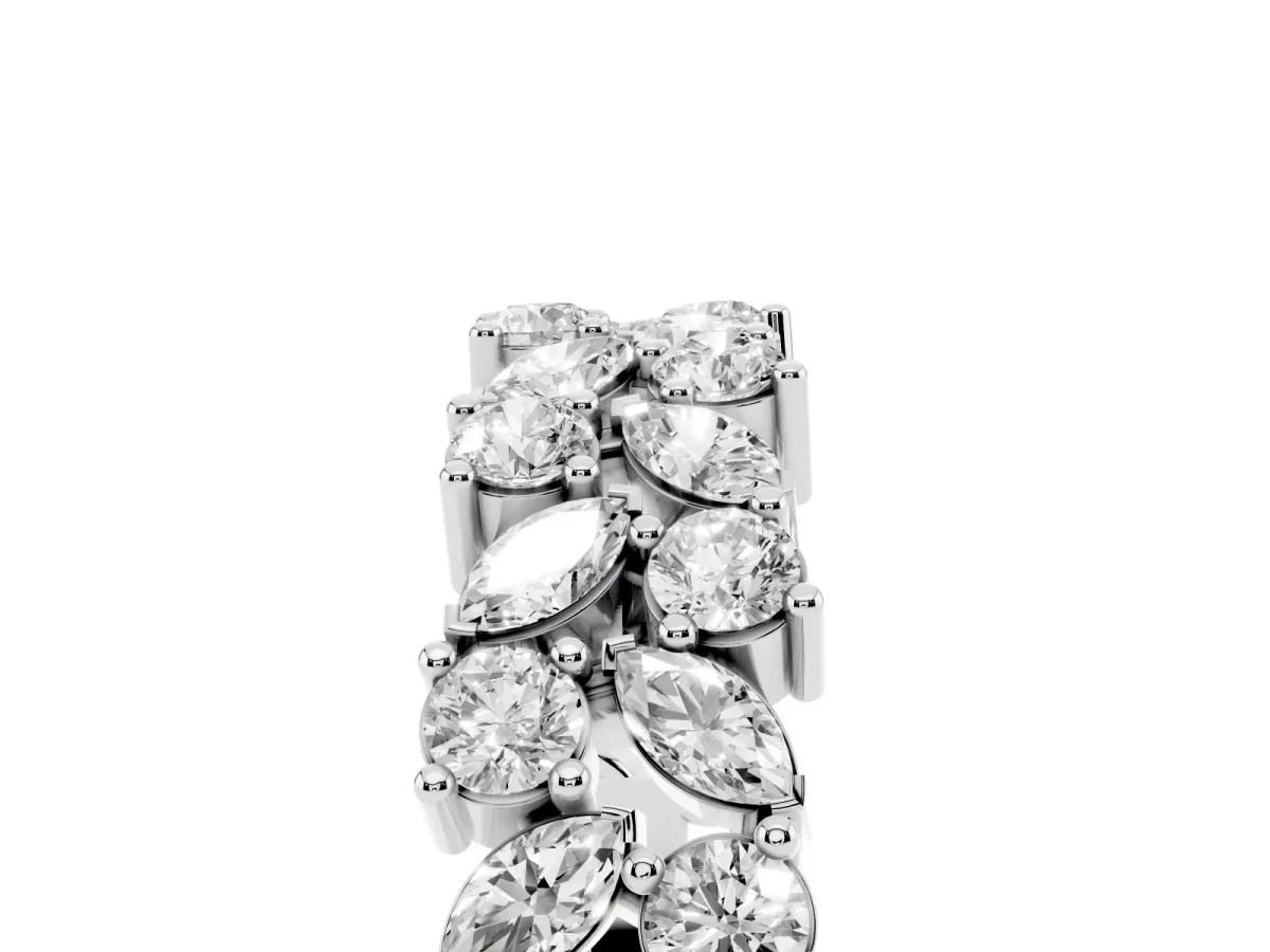 Pave Marquise and Round Diamond Eternity Band with Prong Setting Silver