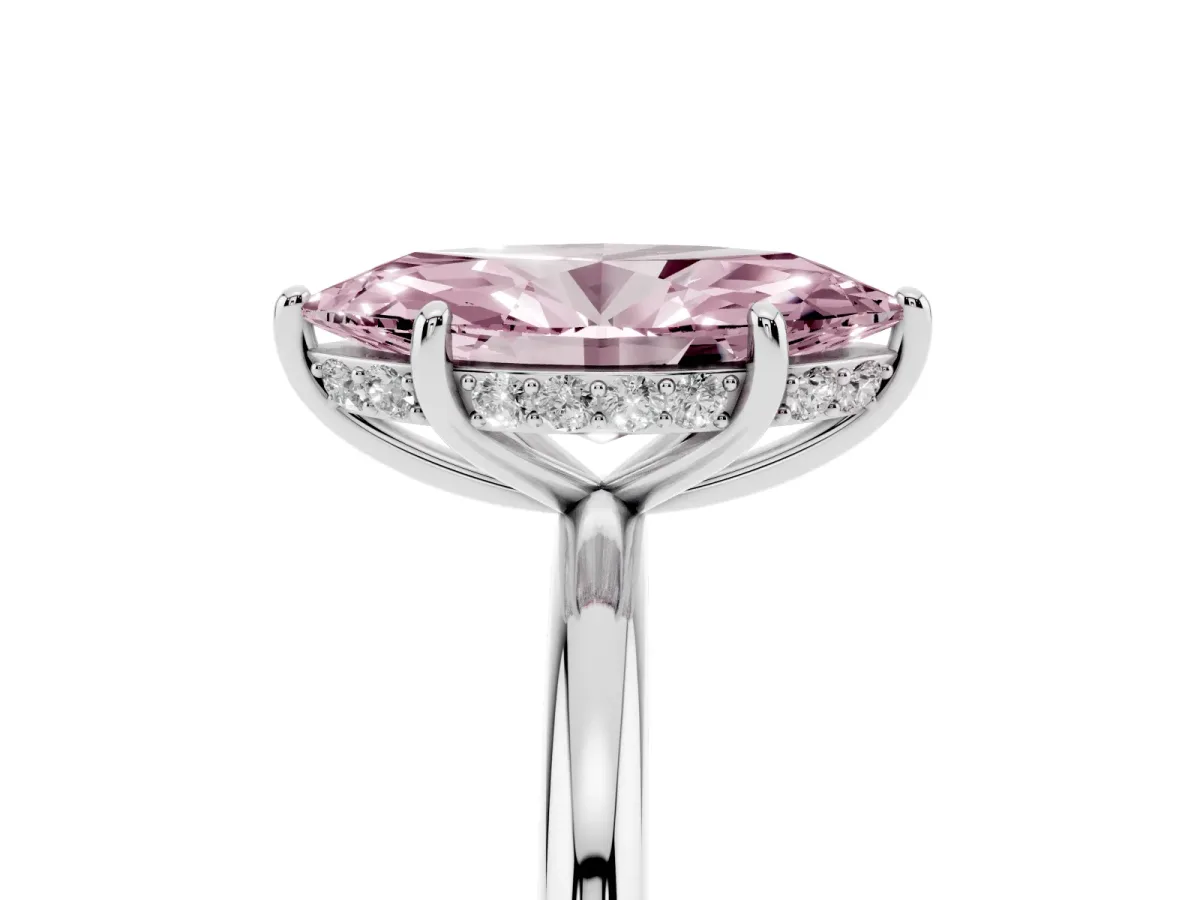 Fancy Pink Marquise Cut Solitaire Diamond Ring with a Classic Band and Four-Prong Setting Silver
