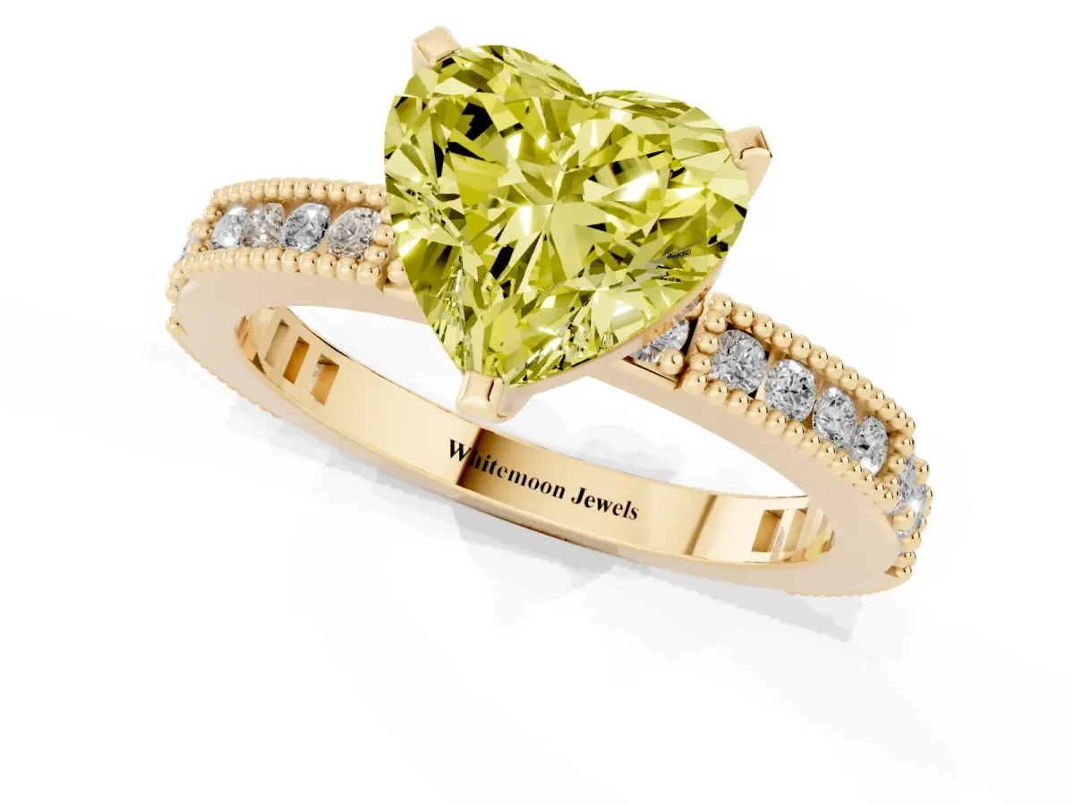 Fancy Yellow Heart Cut Solitaire with Pavé Band and Four-Prong Setting Yellow gold