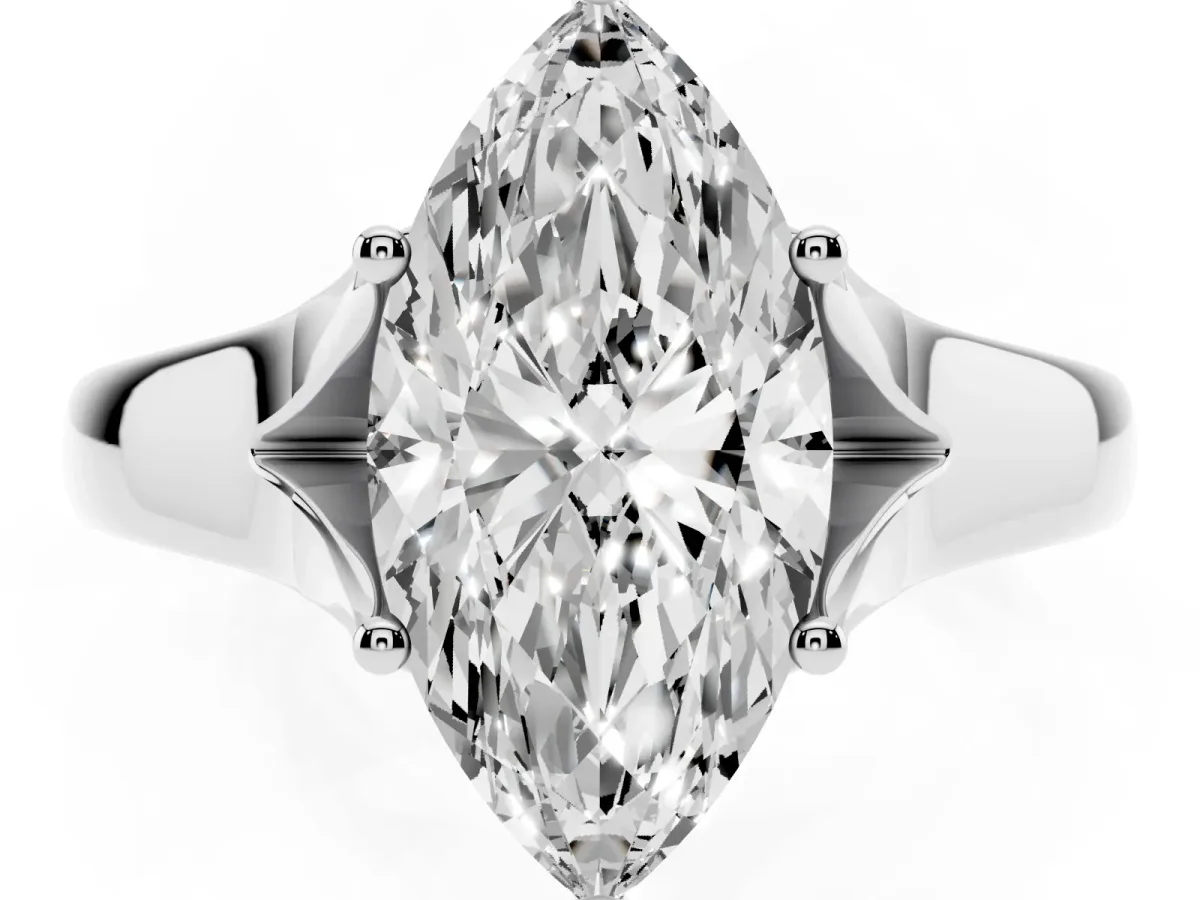 Marquise Cut Solitaire Diamond Ring with Cathedral Band and Four-Prong Setting Silver