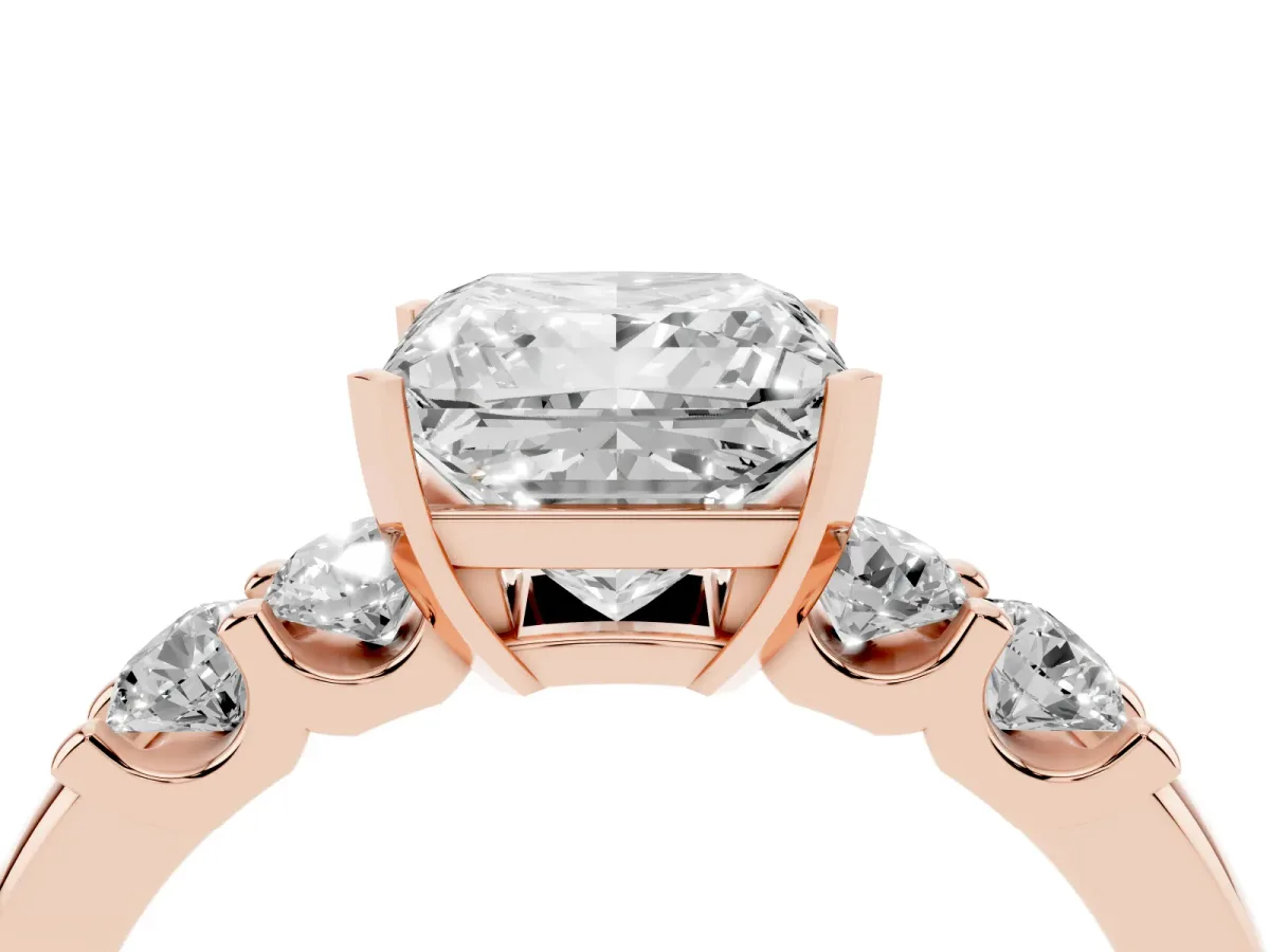 Princess Cut Brilliant Cut Diamond Five-Stone Prong Set Engagement Ring with Channel Band Rose gold