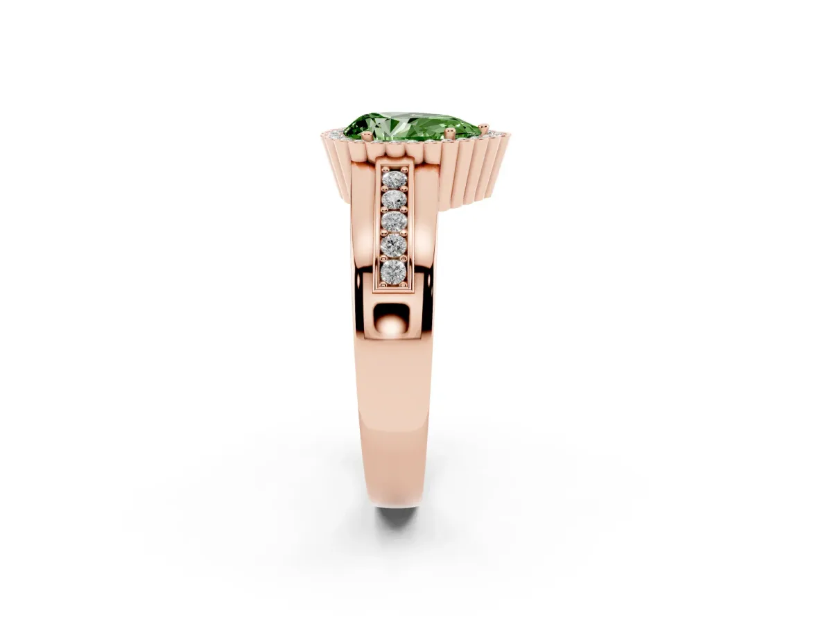 Fancy Green Pear Cut Cut Halo Pave Band Four-Prong Ring Rose gold