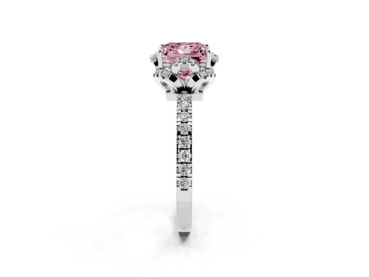 Fancy Pink Princess Cut Diamond Halo Pave Band with Four-Prong Setting Platinum