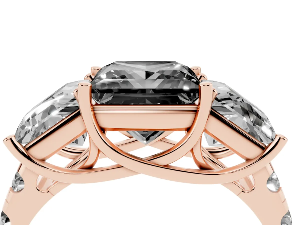 Fancy Black Three-Stone Princess Cut Diamond Pavé Band with Prong Setting Rose gold