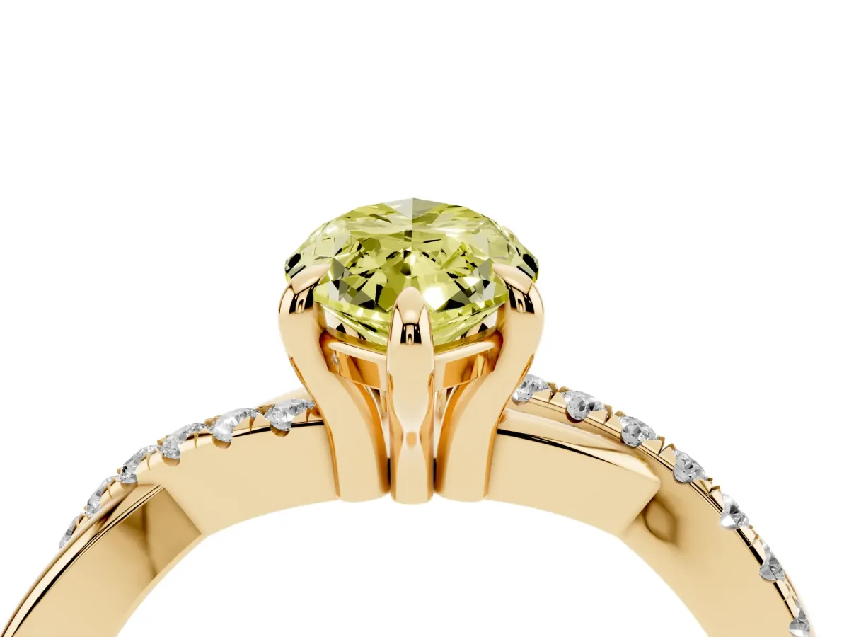 Fancy Yellow Marquise Cut Cut Diamond Twist Band Solitaire with Prong Setting Yellow gold