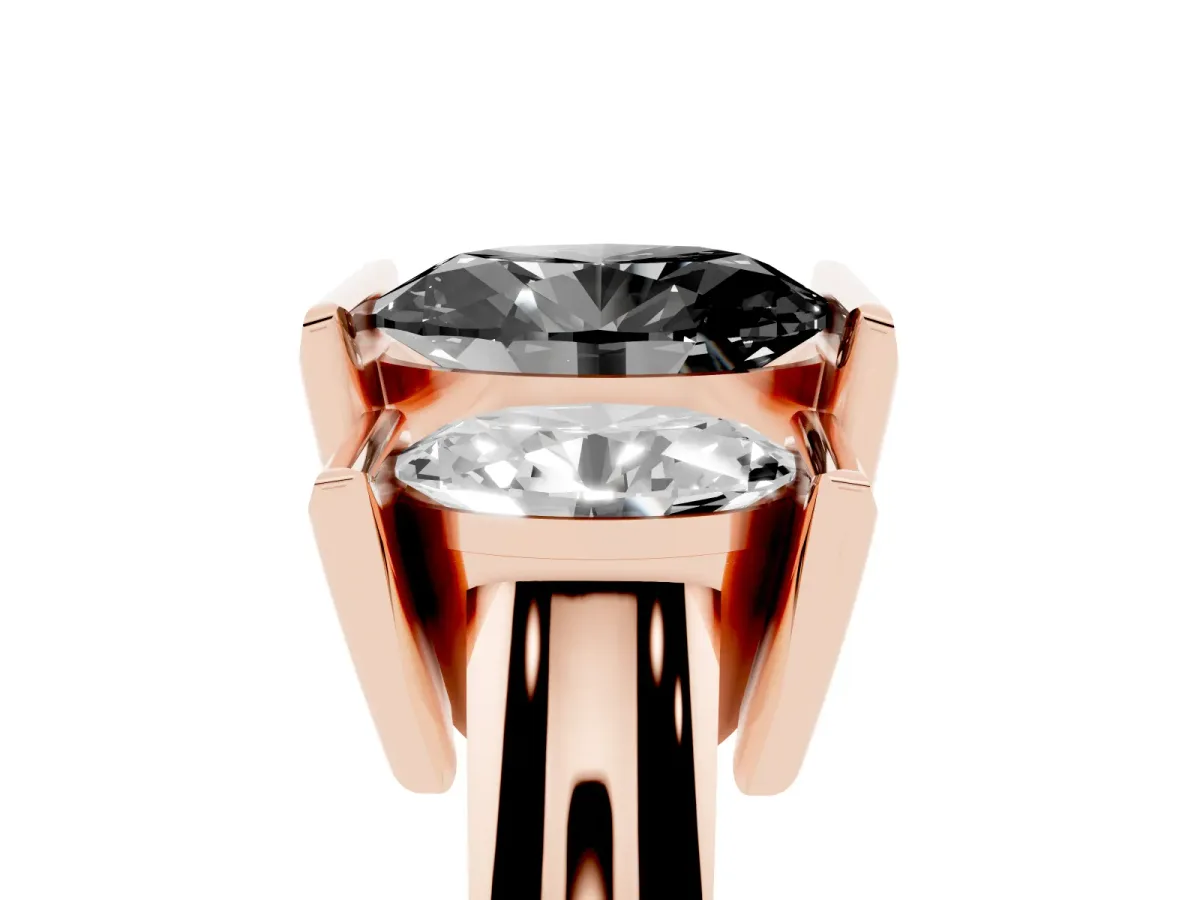 Fancy Black Three Stone Oval Cut Cut Channel Set Diamond Ring Rose gold