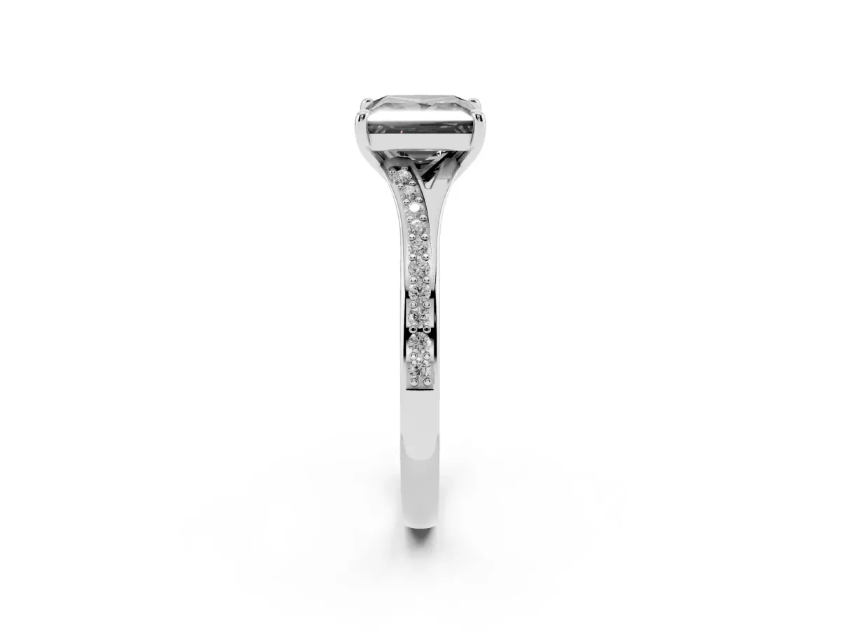 Fancy Black Princess Cut Diamond Solitaire Ring with Pavé Band and Prong Setting Silver