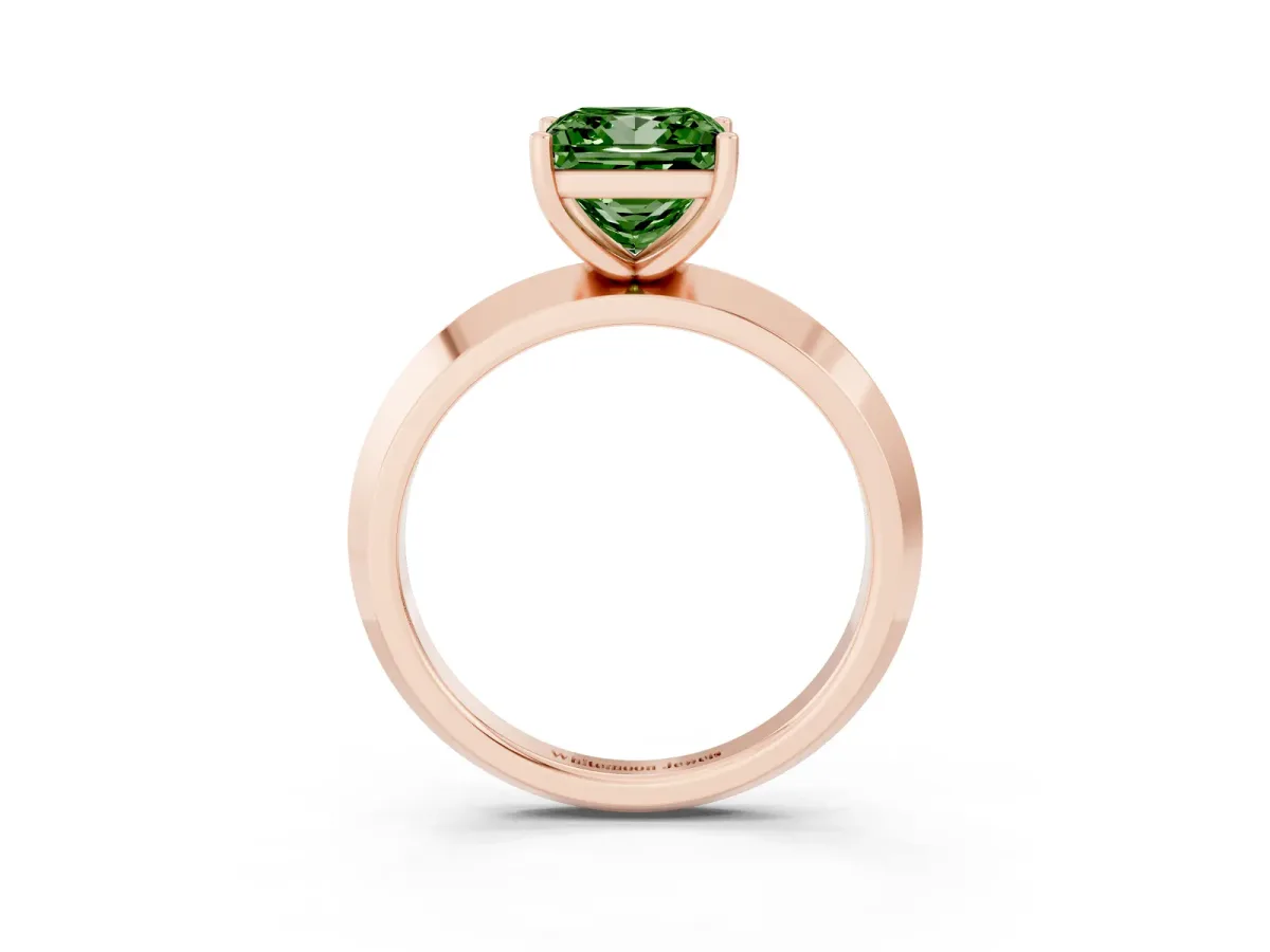Fancy Green Princess Cut Cut Solitaire Engagement Ring with Flat Band and Four-Prong Setting Rose gold