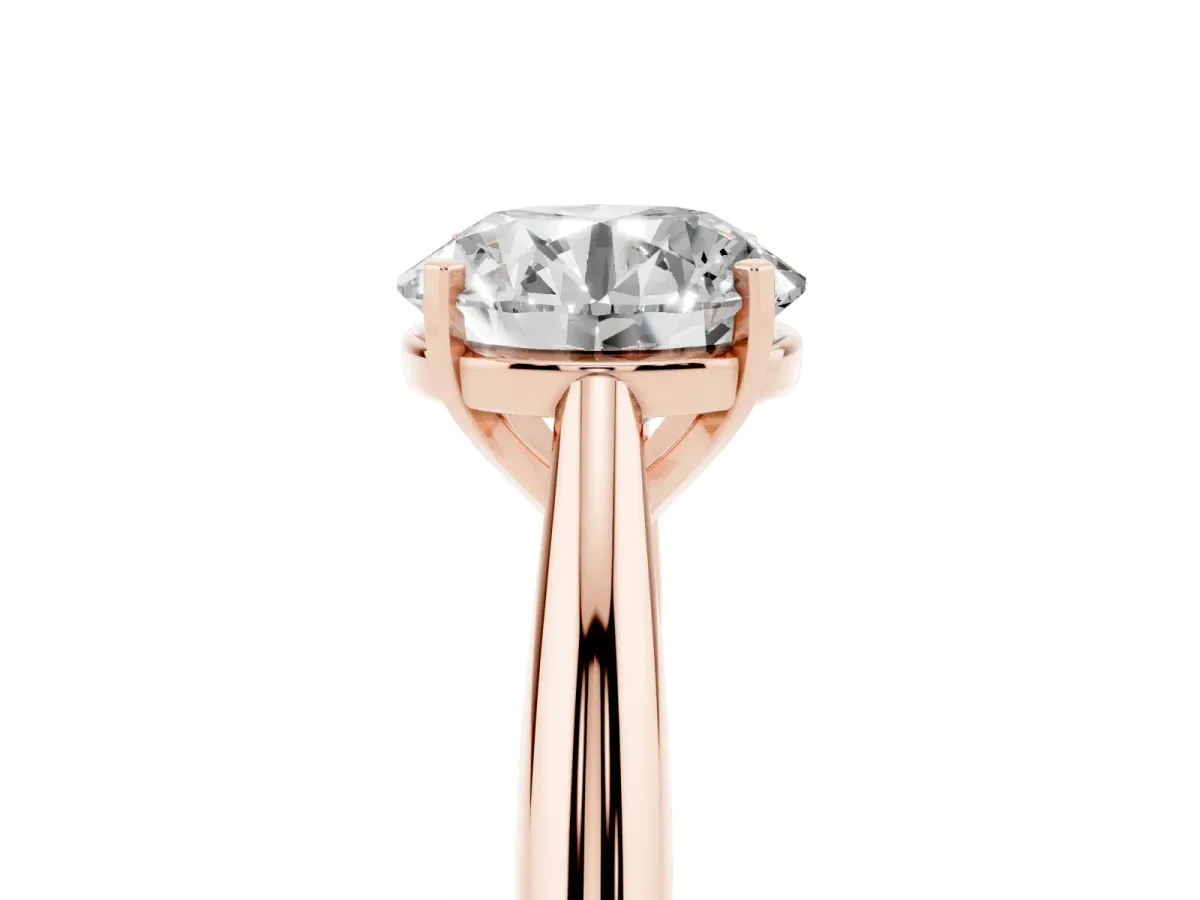 Round Cut Diamond Solitaire Engagement Ring with Cathedral Setting and Four-Prong Mount Rose gold