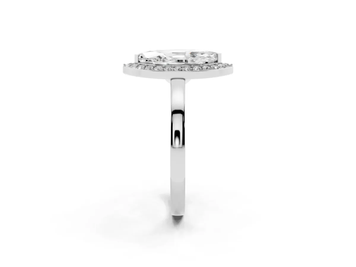 Marquise Cut Halo Diamond Ring with Solitaire Band and Prong Setting Silver