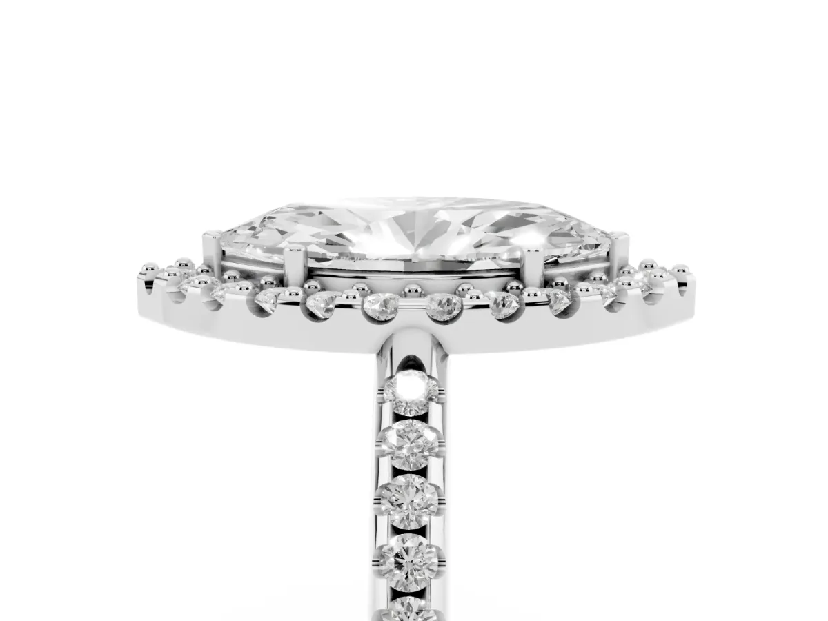Marquise Cut Diamond Pavé Halo Ring with Four-Prong Setting Platinum
