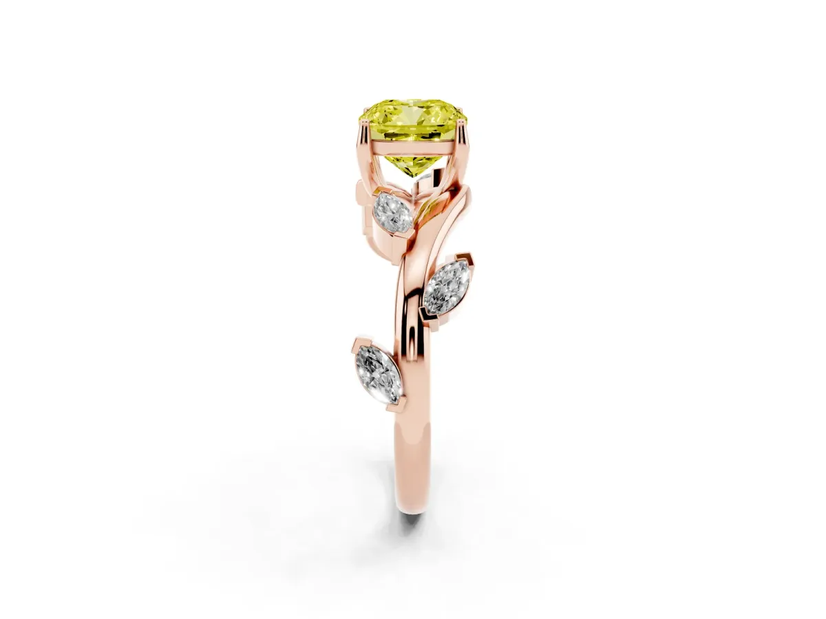 Fancy Yellow Cushion Cut Solitaire Twisted Band Marquise Accent Prong Setting Ring Rose gold
