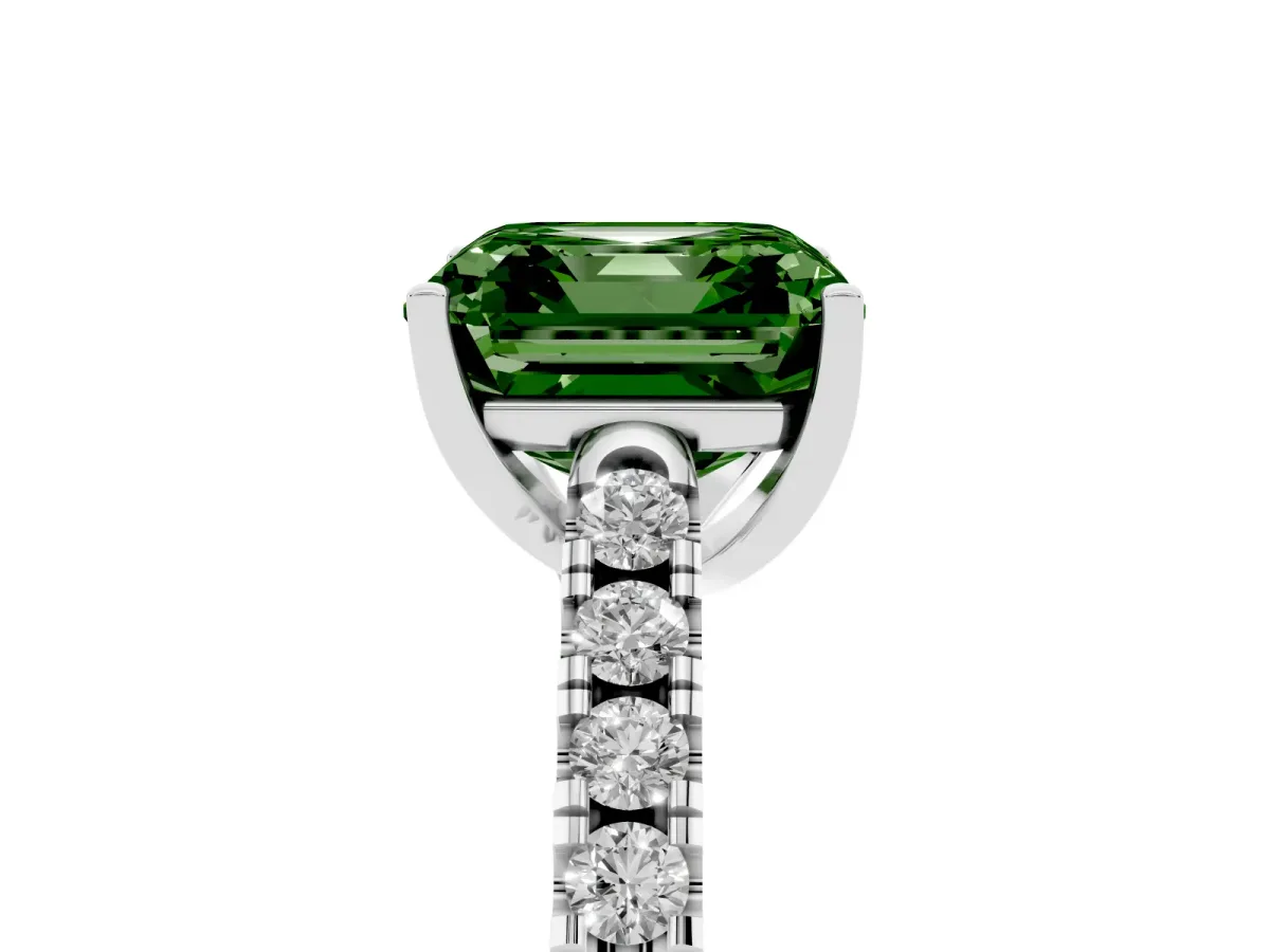 Fancy Green Asscher Cut Diamond Pavé Band Solitaire Ring with Prong Setting Platinum