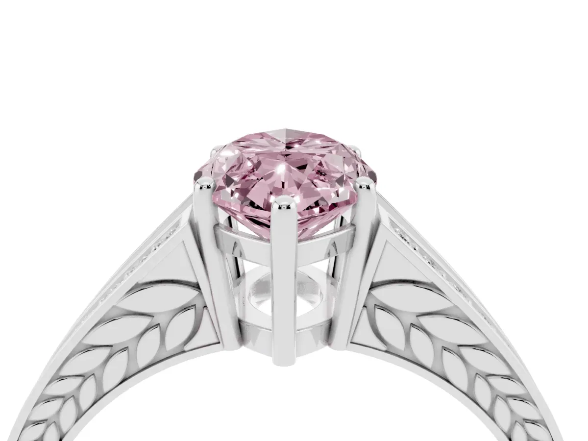 Fancy Pink Marquise Cut Diamond Split Shank Ring with Pavé Band and Four-Prong Setting Platinum