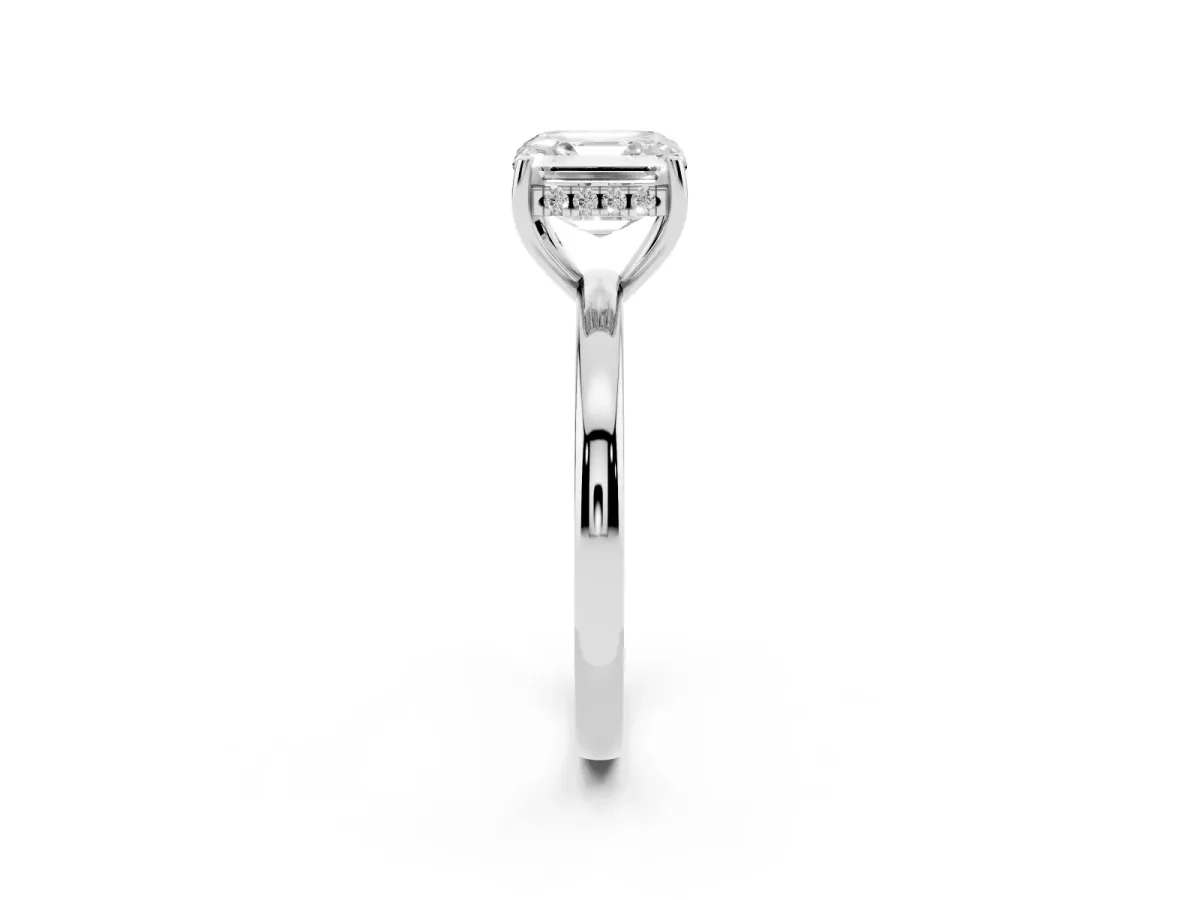 Asscher Cut Solitaire Diamond Ring with Prong Setting and Plain Band Silver
