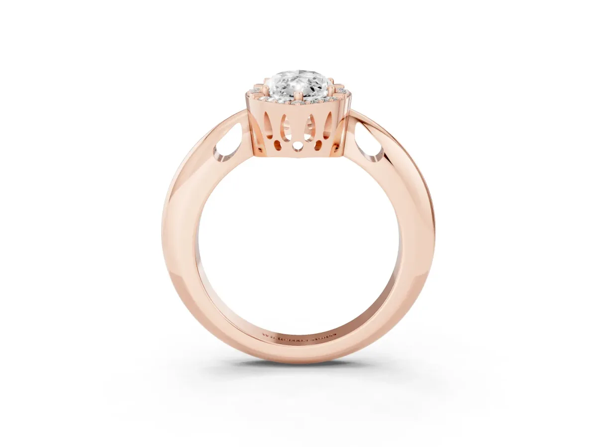 Marquise Cut Cut Diamond Halo Engagement Ring with Split Shank and Four-Prong Setting Rose gold