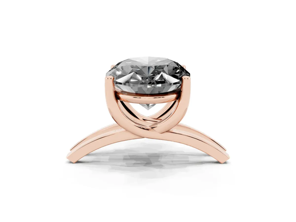 Fancy Black Oval Cut Cut Diamond Solitaire Engagement Ring with Tapered Plain Band and Four-Prong Setting Rose gold