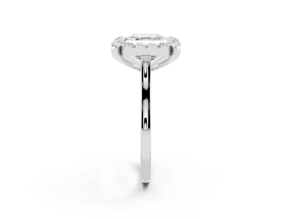 Asscher Cut Diamond Cluster Halo Solitaire with Four-Prong Setting White gold