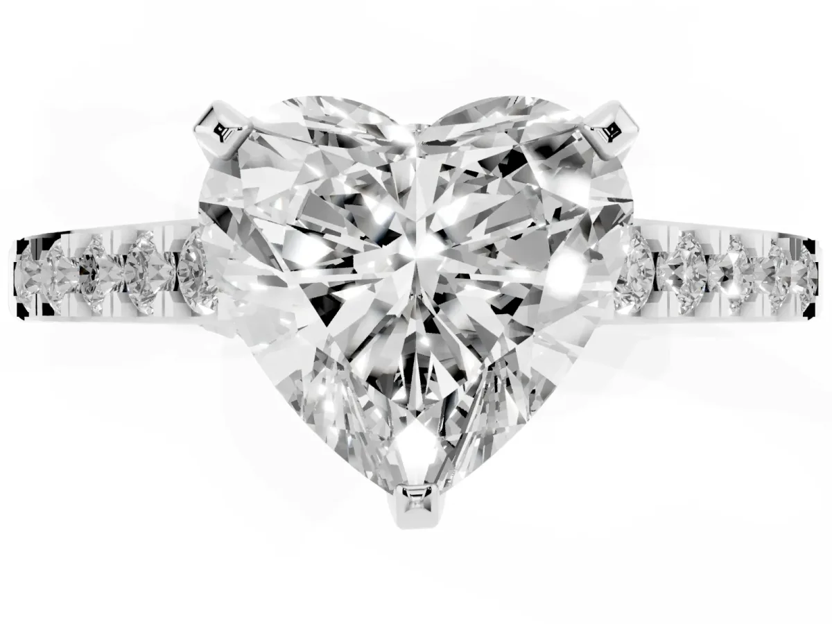 Heart Cut Diamond Solitaire Ring with Crossover Gallery and Round Pavé Band Platinum