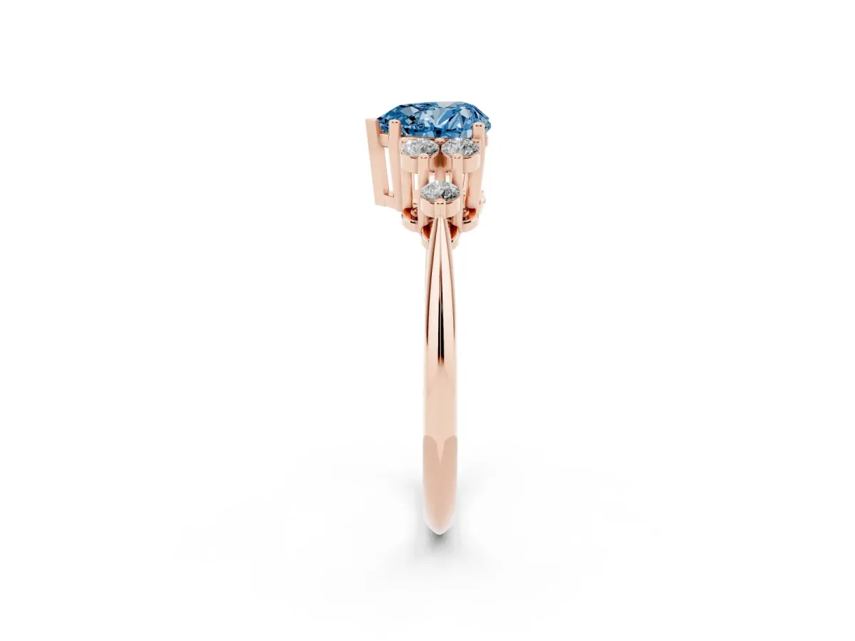 Fancy Blue Heart Cut Cut Diamond Cluster Ring with Solitaire Band and Four-Prong Setting Rose gold